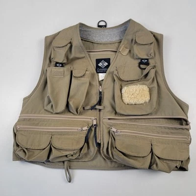 Vintage Columbia Fly Fishing Vest Men Large Tan Utility Hunting Outdoors Camping - Image 1 of 4