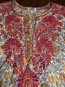 Dolma Women's Large Silk Embroidered Orange Green Yellow Red Tunic Top India - Picture 1 of 9