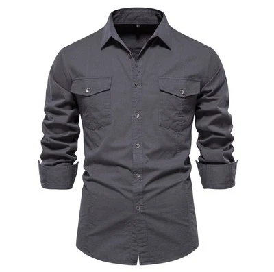 Mens Casual Cargo Shirt, Long Sleeve Cotton, Military Tactical Shirt - Image 1 of 2