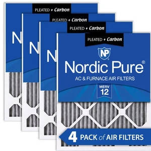 16x25x1 (15_1/2x24_1/2) Furnace Air Filters MERV 12 Pleated Plus Carbon 4 Pack - Picture 1 of 7