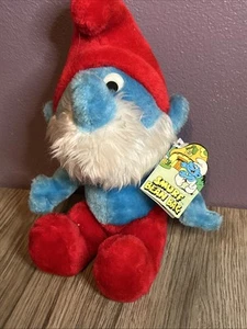 VTG 1979 10” Papa Smurf Plush Schleich Wallace Berrie w/ Tag Bean Bag - Picture 1 of 10