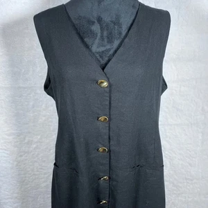 Vestido Rachel Zoe de Lino Sin Mangas Botón Frontal Midi Negro L - Imagen 1 de 6