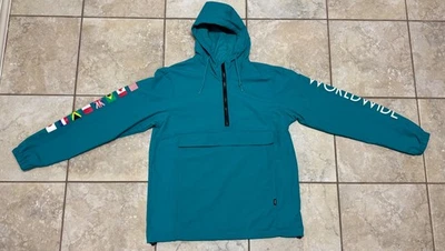 HUF Worldwide Teal Blue Small Pullover Hooded Windbreaker Jacket - Image 1 of 4