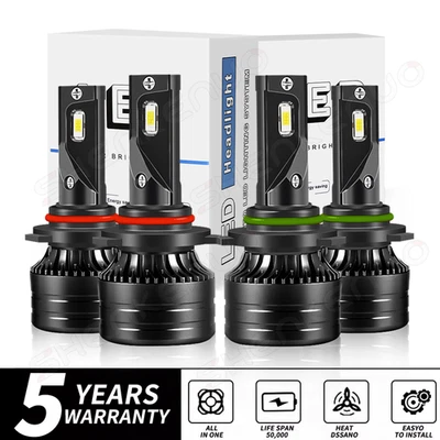 4x 9005 9006 LED Combo Headlight Bulbs High Low Beam kit 6500K Xenon Super White - Image 1 of 4