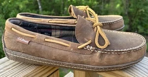 LL Bean Handsewn Loafers Brown Shoes Leather Flannel Lined Slip On Men’s 10 M - Picture 1 of 10