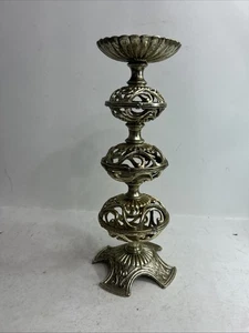 Dilly Ornate Vtg Brass Candle Holder Stand Decorative Scrollwork Design 12” & 9" - Picture 1 of 6