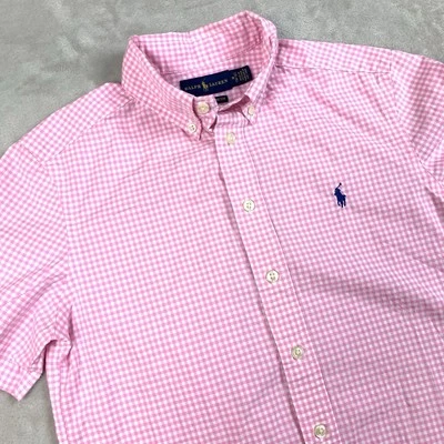 Polo Ralph Lauren Shirt Boys Medium 10-12 Pink Gingham Check Short Sleeve Cotton - Image 1 of 4