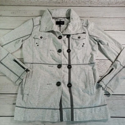Chaqueta Hurley Mujer Pequeña Gris Doble Botón Cierre Estilo Militar Foto 1 de 4