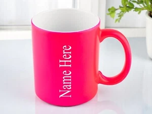 Personalised Engraved Mug Any Name 11oz Durham Mug Fluorescent Pink - Picture 1 of 2