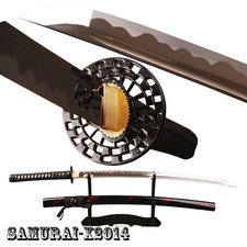 Shiny black samurai sword Full Tang Japanese katana sharp edge knife cut bamboo