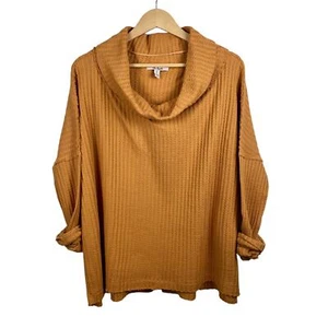 Free People Top Womens Small Yellow Juicy Long Sleeve Cowl Neck Waffle Knit - Picture 1 of 11
