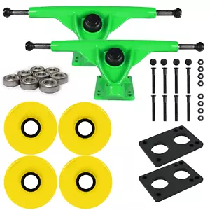 Longboard 181mm Reverse Kingpin Green Trucks 76mm Yellow Wheels with Bearings & - Picture 1 of 4