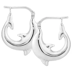 STERLING SILVER DOLPHIN HOOP EARRINGS 20X16MM VICTORIAN CREOLE BOX - Picture 1 of 4