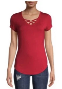 No Boundaries Juniors' Hardware Ring T-Shirt Tee Neck cutout detail red small - Picture 1 of 1