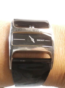 Vintage DKNY Women's Black Stainless Steel Watch w/ Black Patent Leather Band - Picture 1 of 9