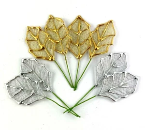 4 Stück Deko-Blätter am Draht 5,8cm x 10,5cm, silber gold  3767 günstig - Bild 1 von 3