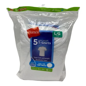 NEW HANES Boys White 5-Pack Tagless Short Sleeve T-Shirts Size Large (14-16) A26 - Picture 1 of 3
