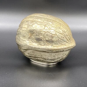 Vintage Metal Walnut Shell Shaped Trinket Dish Box - Picture 1 of 10