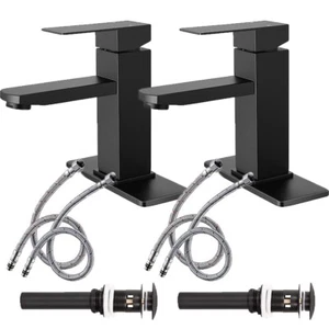 2PCS Waterfall Bathroom Sink Faucet Single Handle Hole Vanity Mixer Taps & Cover - Picture 1 of 12