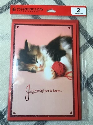 Paquete de 6 tarjetas de feliz día de San Valentín con sello CUALQUIERA amigo de la familia lindo gatito gato Foto 1 de 2