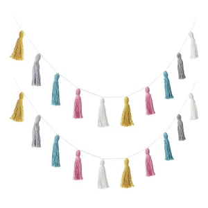 Tassel Garland Macrame Pastel Banner Colorful Party Backdrop 2 Pack Wall Hanging - Picture 1 of 7