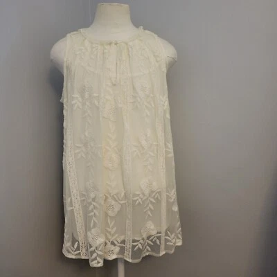 Camiseta sin mangas Lane Bryant para mujer 20 nueva con etiquetas túnica de encaje floral marfil superpuesta boho occidental Foto 1 de 4