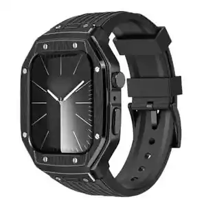 Metal Case Silicone Band for Apple Watch 9 8 7 45mm Mod Kit iWatch 6 SE 5 4 44mm - Picture 1 of 18