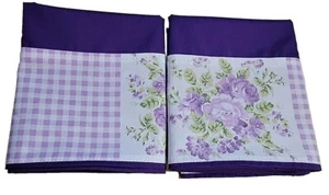 2 Purple & White Floral & Purple Checked Pillow Cases 20 X 30 Stan/ Queen  - Picture 1 of 6