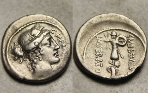 Rare ancient Roman silver coin C Memmius C.f. 56BC Denarius Ceres Captive trophy - Picture 1 of 8