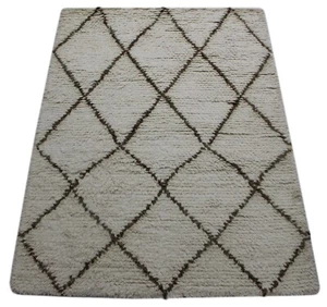 Carpet 100% Wool Morocco Beige Ivory Handwoven Oriental Rug R40 - Picture 1 of 7