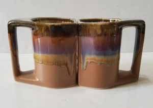 Rodolfo Padilla Mexico Glazed Dripware Stoneware Stacking Coffee Mugs Set 2 - Picture 1 of 6