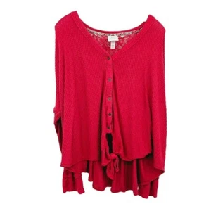 Top tejido gofre hombro Knox Rose XXL rojo abotonado lazo cintura dobladillo alto bajo - Imagen 1 de 10