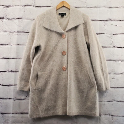 VENESHA Coat Womens Small Angora Blend Snap Long Sleeve Mid-Length Beige - Image 1 of 4