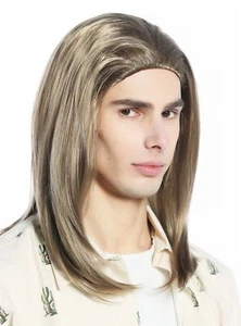 Perücke Damen Herren Karneval blond glatt lang halblang Gigolo Schönling wig - Bild 1 von 6