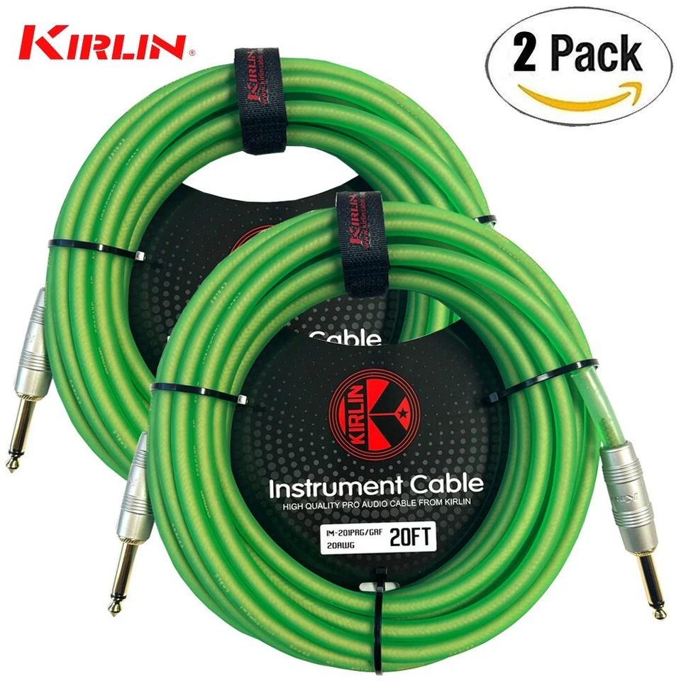 PACK de 2 cables de guitarra Kirlin 20 pies 1/4" mono translúcidos verde IM-201 WCG-20/GRF Foto 1 de 1
