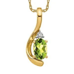 14K Solid Yellow Gold Peridot Diamond Necklace - Picture 1 of 12