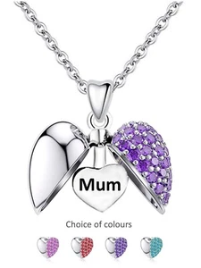 Mum Crystal Heart Necklace - 925 Sterling Silver Birthday Gifts for Her Women - Picture 1 of 22