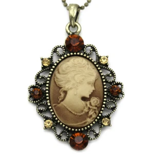 Collar Cameo de Diseñador de Diseñador Estrás Topacio Antiguo Estilo Vintage O8 - Imagen 1 de 3