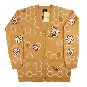 Sanrio Pompompurin Cardigan Girls Medium Yellow Honeycomb Button Up Muffin Bagel - Picture 1 of 20