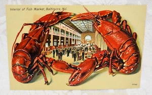 132v. DIV BK EMBOSSED LOBSTER BORDER, INTERIOR OF FISH MARKET, BALTIMORE, MD. - Picture 1 of 2