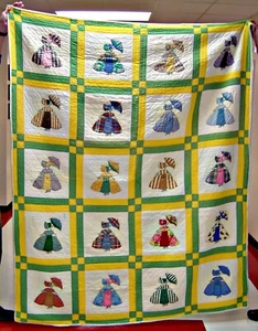 "Sunbonnet Girl" Patchwork Quilt: Hand Made: Excellent : 71”x86”: Ca 1940s #10 - Picture 1 of 1