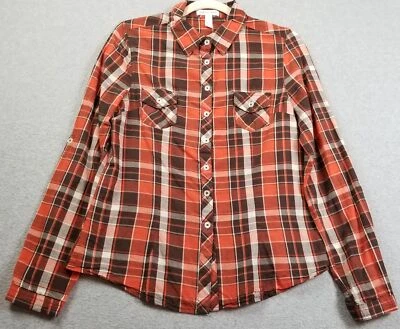 Ambiance Apparel Button Up Shirt Womens Large L Plaid Long Sleeve Pockets Cotton — 第 1/4 张图片