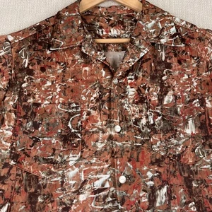 Camisa occidental abstracta de los años 50-60 para hombre botones ojo de gato Art Deco mediados de siglo de colección - Imagen 1 de 18