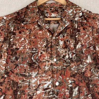 Camisa occidental abstracta de los años 50-60 para hombre botones ojo de gato Art Deco mediados de siglo de colección Foto 1 de 4