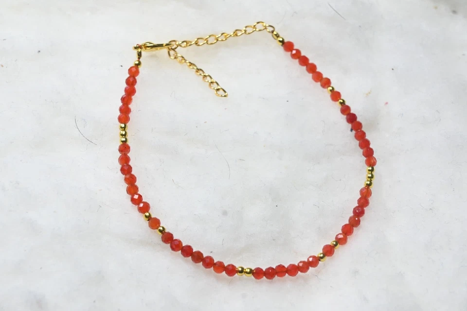 Brazalete de mujer natural naranja facetado redondo pequeñas cuentas de piedras preciosas 6-8" Foto 1 de 4