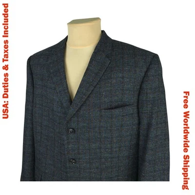 M&S Moon Mens Gray Wool Check Tweed Blazer Jacket Size 122 cm / 48 in - Image 1 of 4