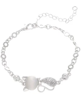 Gem Opal Look Cute Cat Stone White Adjustable Bracelet Bangle Jewellery Gift - Picture 1 of 3