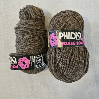 Vintage Lot 2 Skeins Phildar Pegase 206 Yarn Aran Acrylic Wool Brown 50 g - Image 1 of 4
