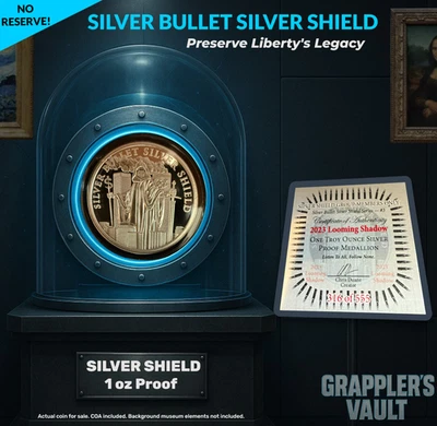 Silver Shield 1 oz SBSS Series #3 2023 Looming Shadow Proof.  NO RESERVE! - Image 1 of 4
