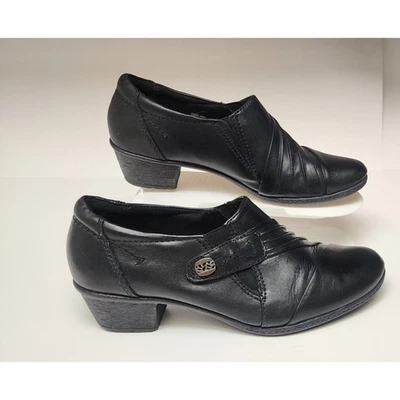 Earth Origins Womens Shoes Black Madison Leather Slip On Block Heel Pumps 9W - Image 1 of 4